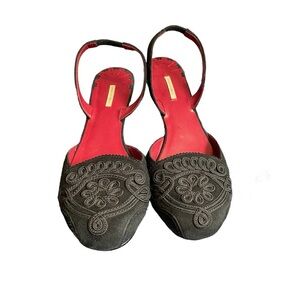 Max Studio Austen Black Leather Soutache Mule Strap Flat Shoes Sz 6